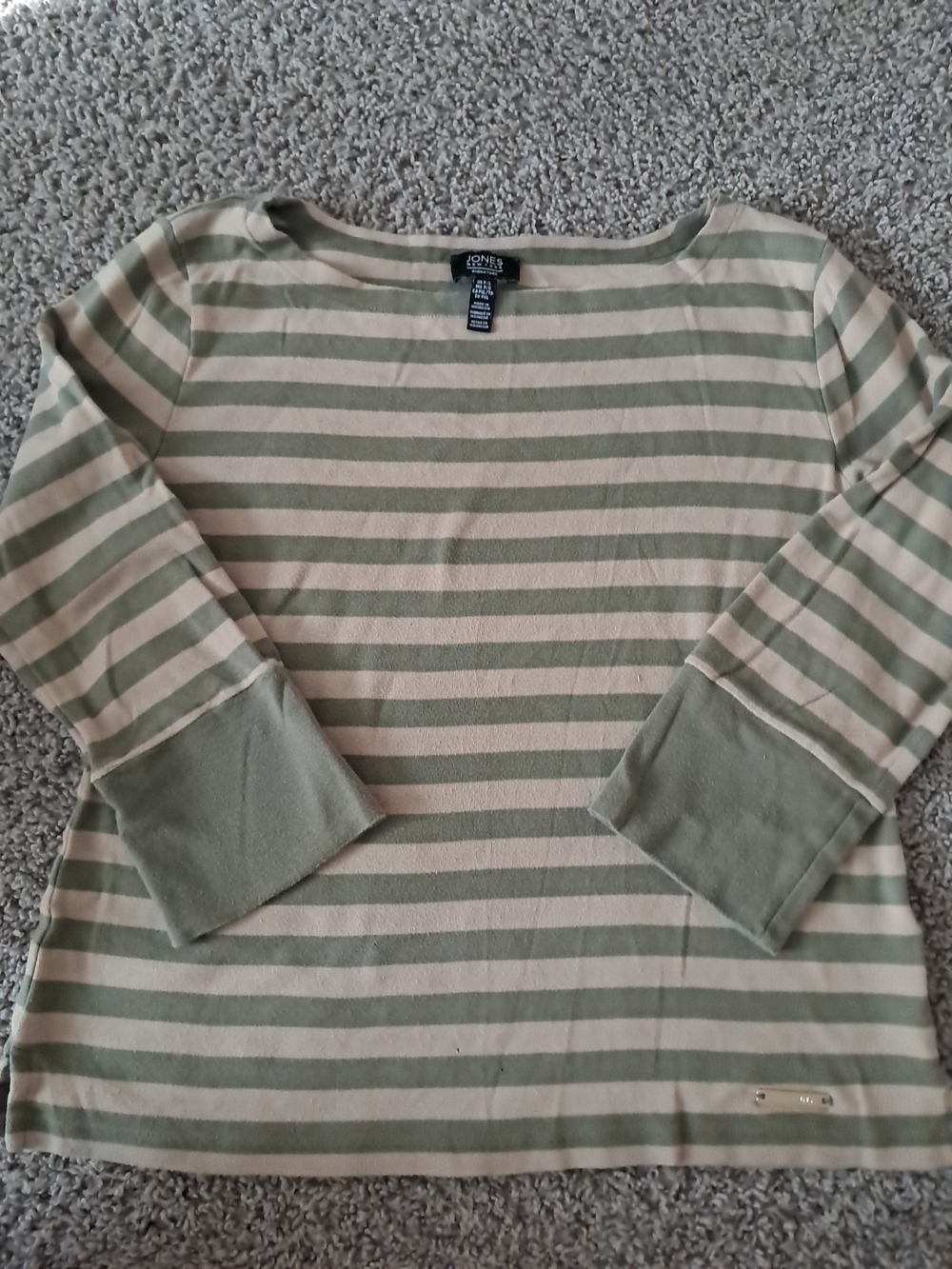 Jones New York Striped Boatneck Top - Sage Green & Cream